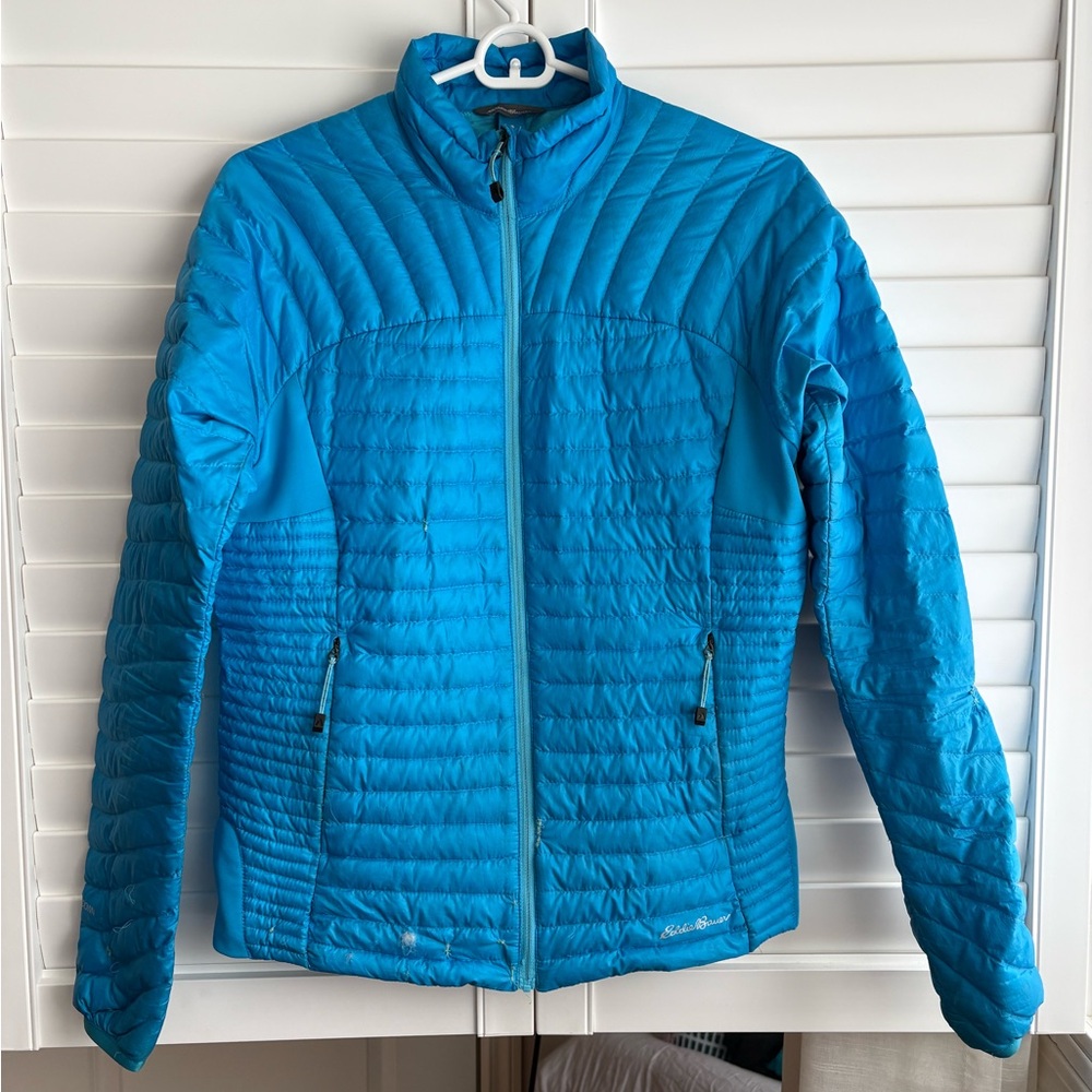 Down puffer, ultra light, size small, blue, Eddie Bauer